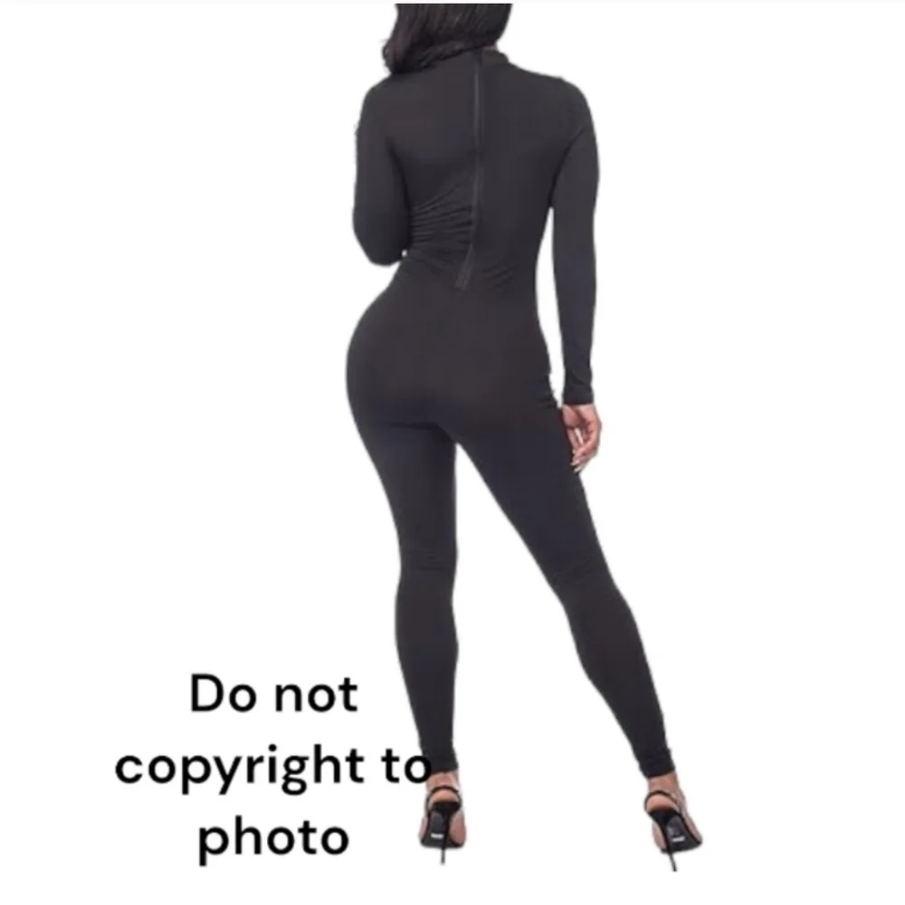 Women's One Piece Jumpsuit Long Sleeve High Neck Bodycon Tight Full length - Picture 10 of 10